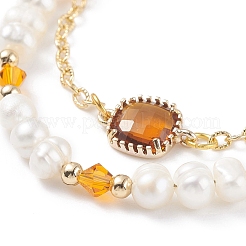 Bracelet multi-rangs en perles de verre et perles naturelles avec chaînes forçat en laiton pour femme&nbsp;BJEW-TA00077-03