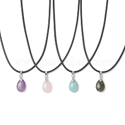 4 stücke 4 arten natürliche labradorit & amazonit & rose quarz & amethyst tropfen anhänger halsketten&nbsp;NJEW-JN05229