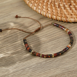 Braccialetti intrecciati con perline di diaspro policromo naturale rotondo piatto/pietra picasso/diaspro picasso&nbsp;XT5417