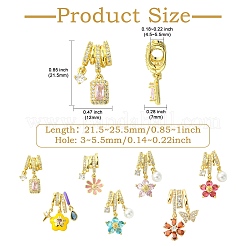 7pcs 7 styles rack placage en laiton micro pavé clair pendentifs en zircone cubique&nbsp;KK-CJ0004-03