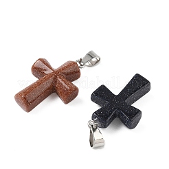 Pendentifs croix en pierres naturelles et synthétiques mélangées&nbsp;G-M454-02