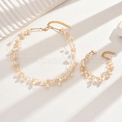 Mehrschichtige Armbänder & Halsketten-Sets aus Kunststoffimitatperlen&nbsp;WM2315