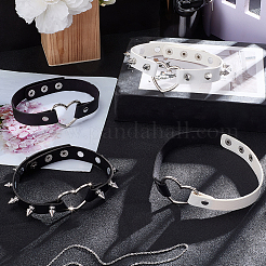 4 stücke 4 arten einstellbare gothic pu leder legierung herz spike niet choker halsketten für frauen&nbsp;NJEW-CL0001-18