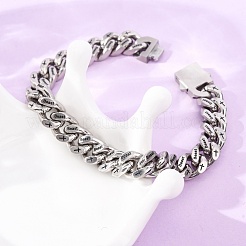 Bracelets en acier inoxydable 304 gravés d'une bête et d'une croix chrétienne inversée&nbsp;BJEW-F529-17P
