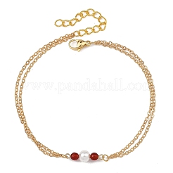 Tobilleras de perlas redondas blancas y cuentas de cornalina natural&nbsp;AJEW-AN00835-02