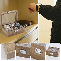 Vitrinas de madera para relojes de 3 ranura con tapa con ventana de vidrio y almohada de terciopelo en el interior&nbsp;CON-WH0043-306B