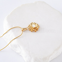 Collier vintage en acier inoxydable avec pendentif en forme de fleur de lotus et perles d'imitation pour femme&nbsp;AX2809