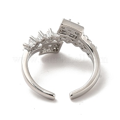 Bague de manchette ouverte rectangle en zircone cubique transparente&nbsp;RJEW-C041-08P