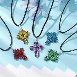 Collares colgantes de vidrio electrochapado transparente&nbsp;NJEW-MZ00040