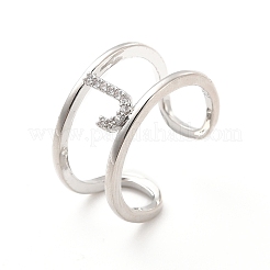 Anello a polsino aperto con lettera iniziale in zirconia cubica trasparente&nbsp;RJEW-A012-01P-J