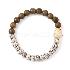 Braccialetti elasticizzati da donna con perline distanziatrici in legno e ottone&nbsp;BJEW-TA00749