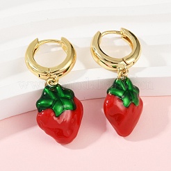 Pendientes de aro de latón esmaltado con forma de fresa&nbsp;EJEW-F895-21A-G
