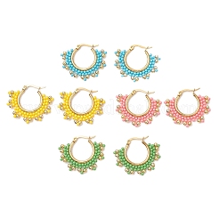 Boucles d'oreilles créoles en perles de verre et acier inoxydable 304&nbsp;EJEW-MZ00337