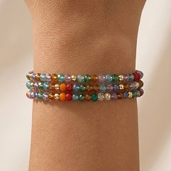 Bracelets bohèmes ajustables à une rangée de perles de verre rondelles à facettes tressées&nbsp;DM1079-1