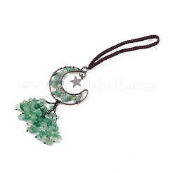Lune d'aventurine verte naturelle avec des décorations de pendentif de gland de puces&nbsp;G-L524-07R-B06