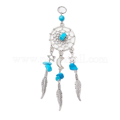 6 pièce 6 styles de pierres précieuses mélangées naturelles et synthétiques et de toile/filet tissé en alliage avec de gros pendentifs en plumes&nbsp;PALLOY-JF03443
