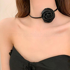 Collana girocollo da donna in pelle sintetica con ciondolo a forma di rosa francese in tessuto 1 pezzo&nbsp;NJEW-CL0001-06B