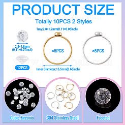 10 Stück 304 Edelstahl-Fingerring-Strass-Einstellungen&nbsp;STAS-TA0005-87