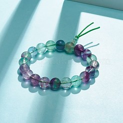 Bracciale elasticizzato con perle tonde di fluorite naturale&nbsp;BJEW-JB07235-02