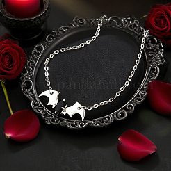 Halloween Messing Pavé schwarz Zirkonia dunkle Gothic Fledermaus Anhänger Halsketten für Frauen&nbsp;AA2143