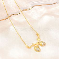 Collana con ciondolo a forma di ghianda in ottone con micro pavé di zirconi cubici trasparenti.&nbsp;NJEW-K311-02G