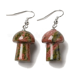 Pendientes colgantes de setas con piedras preciosas mixtas naturales y sintéticas&nbsp;EJEW-E296-05P-B