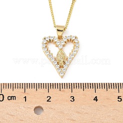 Colliers avec pendentif en forme de cœur vierge Marie en zircone cubique transparent en laiton pour femmes&nbsp;NJEW-D306-04G-A