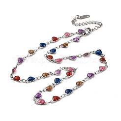 304 Edelstahl bunte Emaille Glitzer Herz Link Kette Halsketten für Frauen&nbsp;NJEW-K255-27P