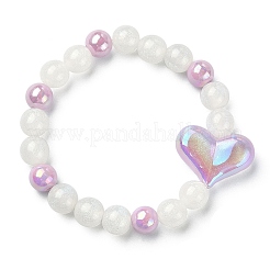 Bracciale elasticizzato con perline a forma di cuore in resina scintillante e acrilico per gioielli per bambini&nbsp;BJEW-JB09549
