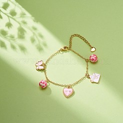 Braccialetto con ciondoli smaltati in lega smaltata a forma di farfalla con cuore e parola d'amore con perline in resina&nbsp;BJEW-JB08677