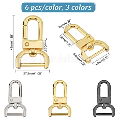 6 Stück 3 Farben Zinklegierung drehbare Karabinerhaken&nbsp;FIND-PH0008-62B