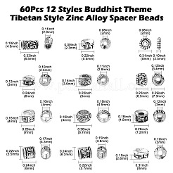 60 stücke 12 arten buddhistischen thema tibetischen stil zink-legierung Abstandsperlen&nbsp;FIND-CJ0002-20