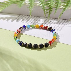 Chakra-Thema handgefertigte Bunte Malerei-Perlen des bösen Blicks dehnen Armbänder aus&nbsp;BJEW-JB09125