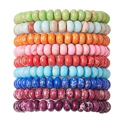 9 pz braccialetti elastici con perline rondelle di diaspro imperiale sintetico&nbsp;BJEW-JB11386