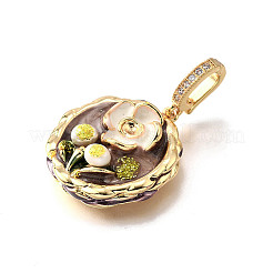 Pendentifs en laiton micro pavé de zircons cubiques et émail&nbsp;KK-R222-09G-01