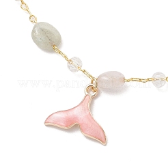 4 pz. 4 stili in ottone fatti a mano in morganite naturale e ametista e labradorite e agata onice verde (tinta e riscaldata) pepite catena a maglie in lega smaltata con ciondolo a coda di balena cavigliere per donna&nbsp;AJEW-AN00709