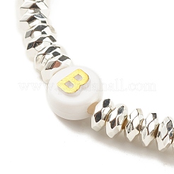 Bracelet extensible en hématite synthétique avec lettres initiales en perles acryliques&nbsp;BJEW-JB07960