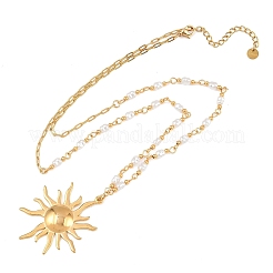 Colliers pendentif soleil en acier inoxydable 304 avec perle d'imitation ABS&nbsp;NJEW-Z107-01G