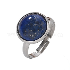 Halbrunde Fingerringe aus natürlichem Lapislazuli&nbsp;RJEW-M062-01P-04