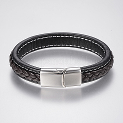 Bracciali di corda di pelle intrecciato &nbsp;BJEW-H561-07C
