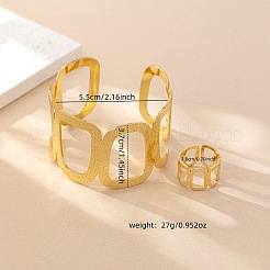 Set di bracciali e anelli con polsino in ferro rettangolari cavi per donna&nbsp;FS-WG4EBE9-01