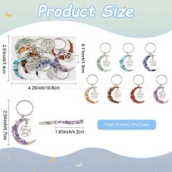 7 porte-clés lune en pierre mixte naturelle et synthétique&nbsp;KEYC-FS00043