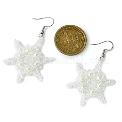 3 paire de boucles d'oreilles pendantes tressées en verre avec flocons de neige de Noël de 3 couleurs&nbsp;EJEW-MZ00236
