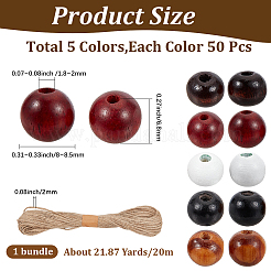 250 pieza de cuentas redondas de madera de schima natural pintadas con aerosol de 5 colores&nbsp;WOOD-PA0001-74