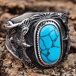 Anillos para hombre de acero inoxidable 304 y turquesa sintética&nbsp;FS-WGEFF67-06