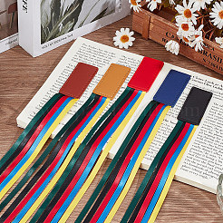 5 Stück Lesezeichen aus PU-Leder in 5 Farben mit buntem Band.&nbsp;AJEW-CP0003-86B