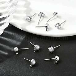 Shegrace Messing ABS Imitationsperlen Halbrund-Ohrstecker-Rohlinge&nbsp;XGR0101P-118P