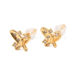 Pendientes de mariposa con micropavé de latón y circonitas cúbicas transparentes&nbsp;EJEW-C158-16B-G