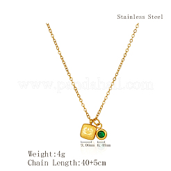 Collar con colgante de acero inoxidable con circonita cúbica verde y piedra natal de Géminis para mujer&nbsp;ZA6688-1