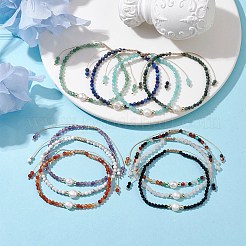 10 Stück 10 Stile facettierte runde natürliche und synthetische gemischte Edelsteinperlen Stretch-Armband-Set&nbsp;BJEW-JB10168
